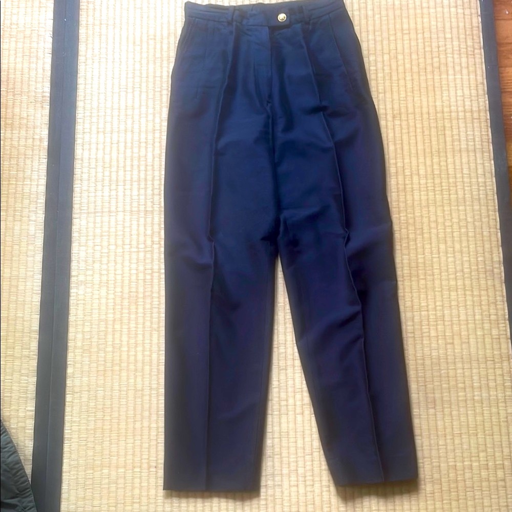 Les Copains Dark Blue Polished Cotton Straight Leg Slacks